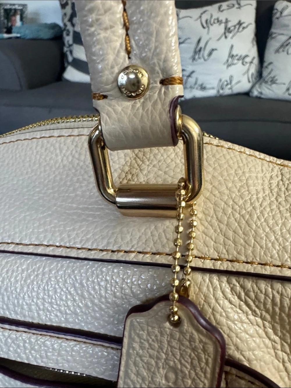 Coach Cream Pebbled Leather Satchel with Gold Hardware